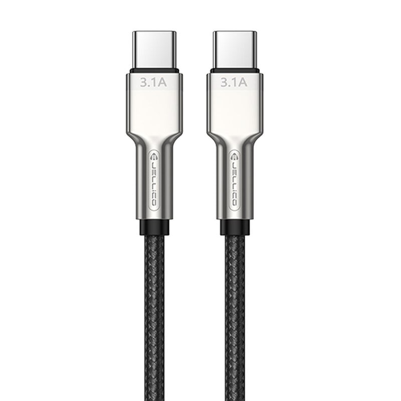 Jellico B8 nailono pintas cinko lydinio jungtis USB-C prie USB-C duomenų ir PD greito 66 W įkroviklio laidas, 1 m juodas kaina ir informacija | Kabeliai ir laidai | pigu.lt