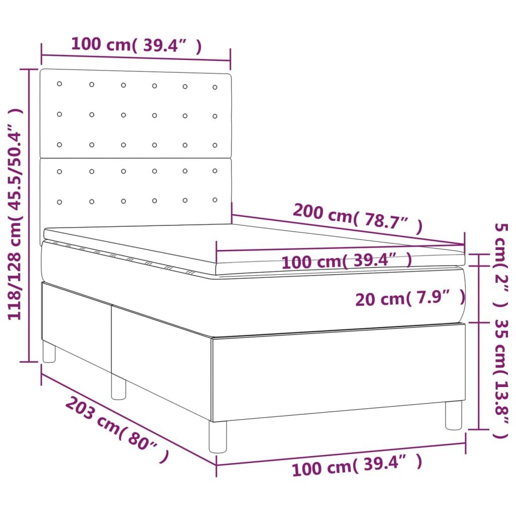 vidaXL Lova su spyruoklėmis/čiužiniu/LED, kreminė, 100x200 cm, audinys kaina ir informacija | Lovos | pigu.lt