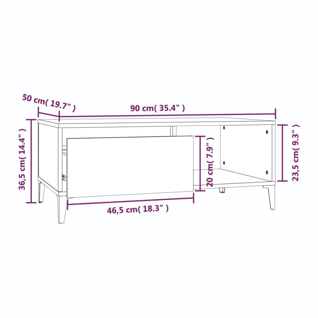 Kavos staliukas vidaXL, 90x50x36,5cm, ruda ąžuolo kaina ir informacija | Kavos staliukai | pigu.lt