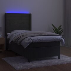 vidaXL Lova su spyruoklėmis/čiužiniu/LED, pilka, 100x200cm, aksomas цена и информация | Кровати | pigu.lt