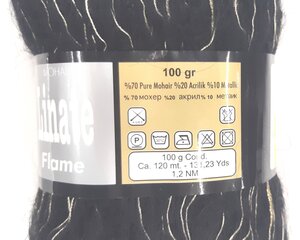 Mezgimo siūlai Linate Mohair Flame 100g; spalva juoda 1J3 kaina ir informacija | Mezgimui | pigu.lt