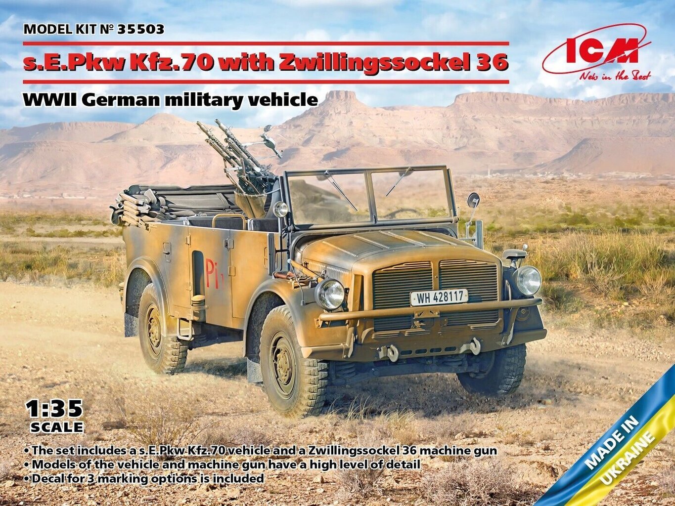 Klijuojamas modelis ICM 35503 WWII German Military Vehicle s.E.Pkw Kfz.70 with Zwillingssockel 1/35 цена и информация | Klijuojami modeliai | pigu.lt