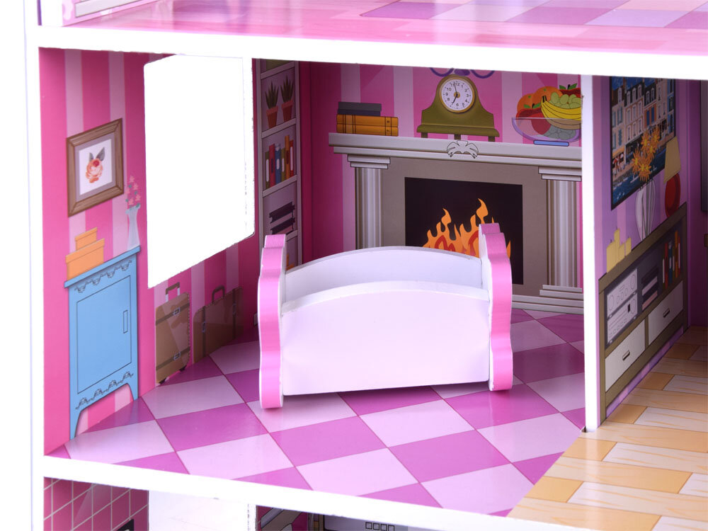 Medinis lėlių namelis su baldais ir led šviesa, Jokomisiada kaina ir informacija | Žaislai mergaitėms | pigu.lt