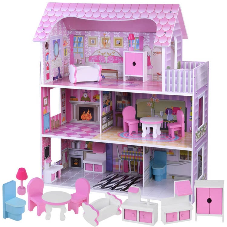 Medinis lėlių namelis su baldais ir led šviesa, Jokomisiada kaina ir informacija | Žaislai mergaitėms | pigu.lt