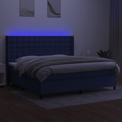 vidaXL Lova su spyruoklėmis/čiužiniu/LED, mėlyna, 200x200 cm, audinys kaina ir informacija | Lovos | pigu.lt
