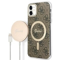 Zestaw Guess GUBPN61H4EACSW Case+Charger iPhone 11 6,1" brązowy|brown hard case 4G Print MagSafe цена и информация | Чехлы для телефонов | pigu.lt