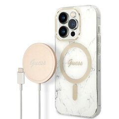 Zestaw Guess GUBPP14LHMEACSH Case+ Charger iPhone 14 Pro 6,1" biały|white hard case Marble MagSafe цена и информация | Чехлы для телефонов | pigu.lt