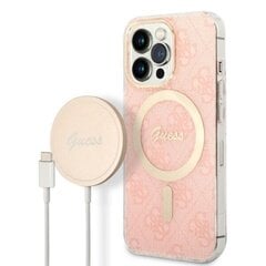 Zestaw Guess GUBPP13LH4EACSP Case+ Charger iPhone 13 Pro różowy|pink hard case 4G Print MagSafe цена и информация | Чехлы для телефонов | pigu.lt