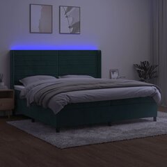 vidaXL Lova su spyruoklėmis/čiužiniu/LED, žalia, 200x200cm, aksomas цена и информация | Кровати | pigu.lt