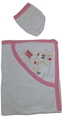 Kūdikio rankšluostis su gobtuvu baltas su rožine, 70x95 cm kaina ir informacija | Maudynių priemonės | pigu.lt