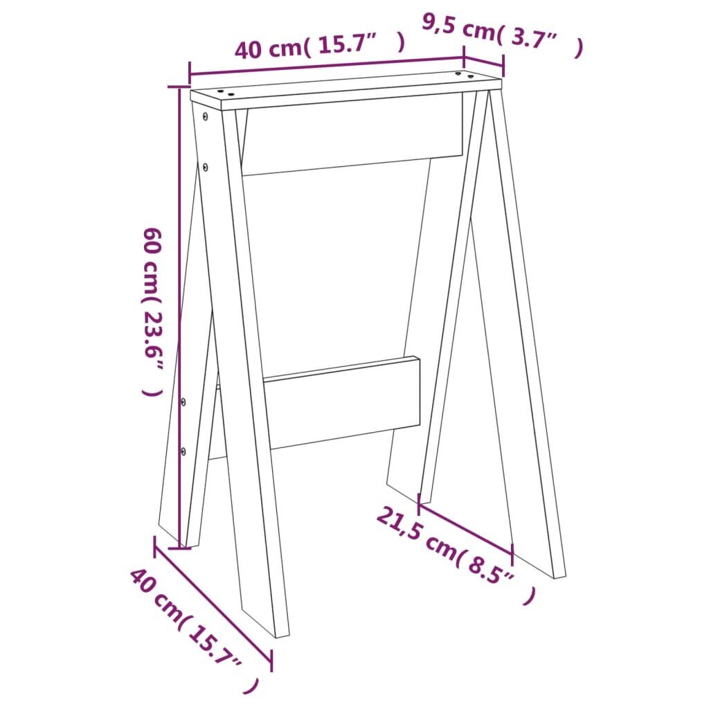 vidaXL Taburetės, 2 vnt., 40 x 40 x 60 cm, pušies medienos masyvas Ruda kaina ir informacija | Virtuvės ir valgomojo kėdės | pigu.lt