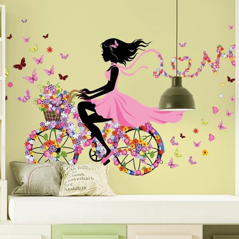 Vaikiškas sienų lipdukas Mergaitė ant dviračio цена и информация | Interjero lipdukai | pigu.lt