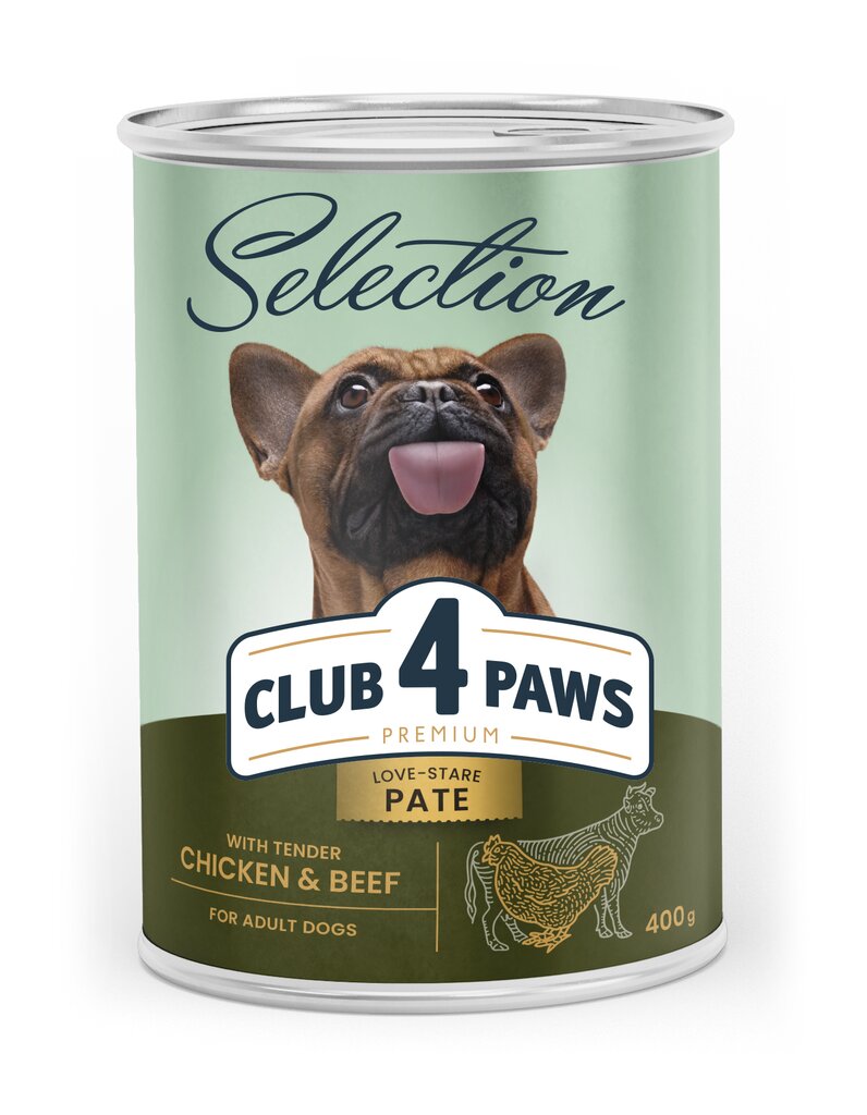 Club 4 Paws Premium visavertis konservuotas paštetas suaugusiems šunims su vištiena ir jautiena, 400 g цена и информация | Konservai šunims | pigu.lt