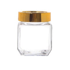 Квадратная стеклянная емкость с золотой крышкой, 500 мл. цена и информация | Посуда для хранения еды | pigu.lt
