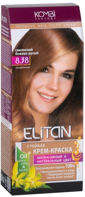 Kreminiai dažai plaukams Elitan 8.38 šviesiai ruda цена и информация | Plaukų dažai | pigu.lt