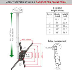 Потолочное крепление Barkan AL350W для телевизора, 13"-65", 40 кг, 400x400 мм цена и информация | Кронштейны и крепления для телевизоров | pigu.lt