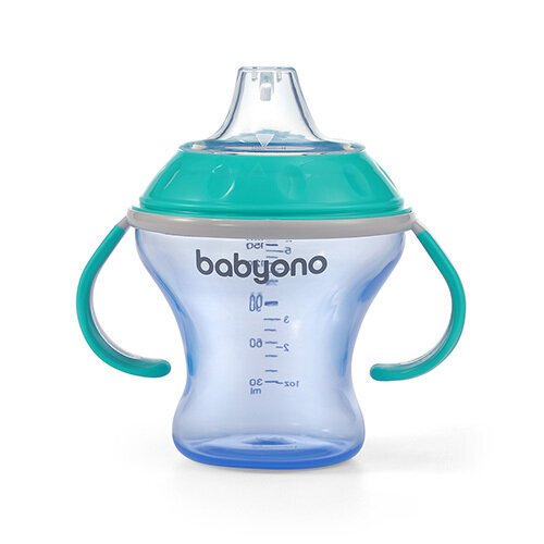 BabyOno neišsiliejantis puodelis minkštu snapeliu Natural Nursing 1456/01, mėlynas, 180 ml kaina ir informacija | Buteliukai kūdikiams ir jų priedai | pigu.lt