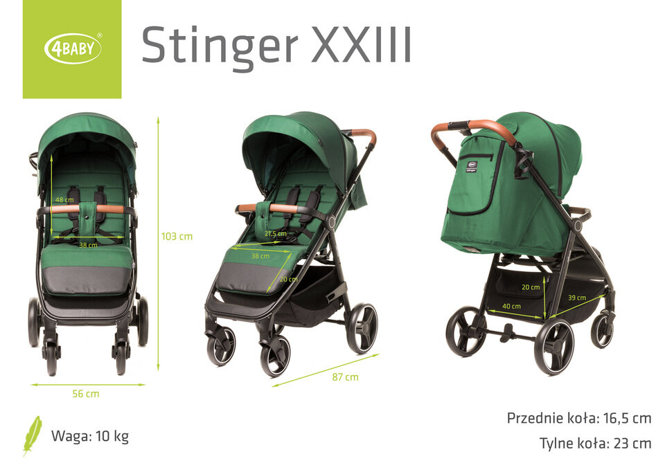 Vaikiškas vežimėlis Stinger, žalias kaina ir informacija | Vežimėliai | pigu.lt