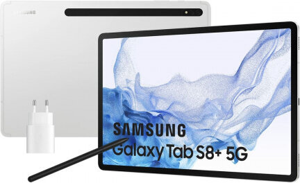 Samsung Galaxy Tab S8+, 128 GB, 5G, sidabrinė kaina ir informacija | Planšetiniai kompiuteriai | pigu.lt