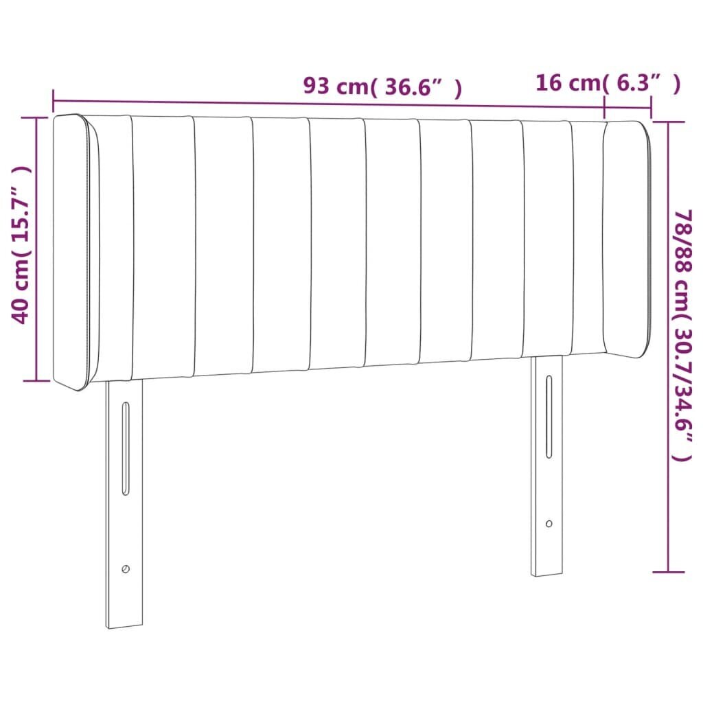 Galvūgalis su LED vidaXL, Aksomas, 93x16x78/88cm, juoda цена и информация | Lovos | pigu.lt