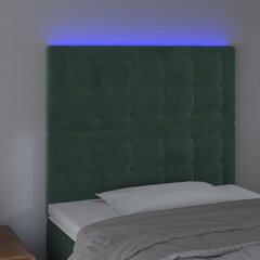 Galvūgalis su LED vidaXL, Aksomas, 100x5x118/128cm, tamsiai žalia цена и информация | Кровати | pigu.lt