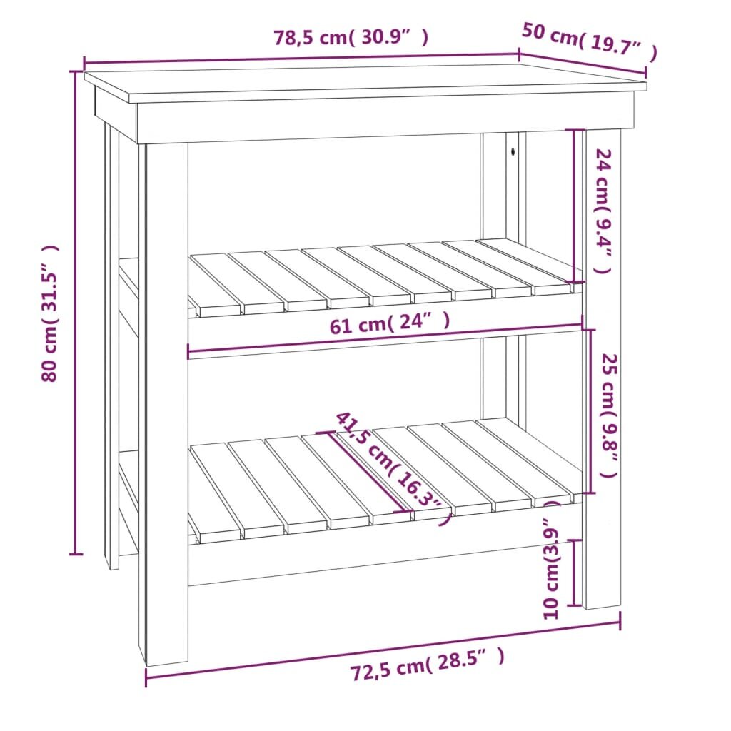 vidaXL Darbastalis, baltas, 78,5x50x80cm, pušies medienos masyvas kaina ir informacija | Mechaniniai įrankiai | pigu.lt