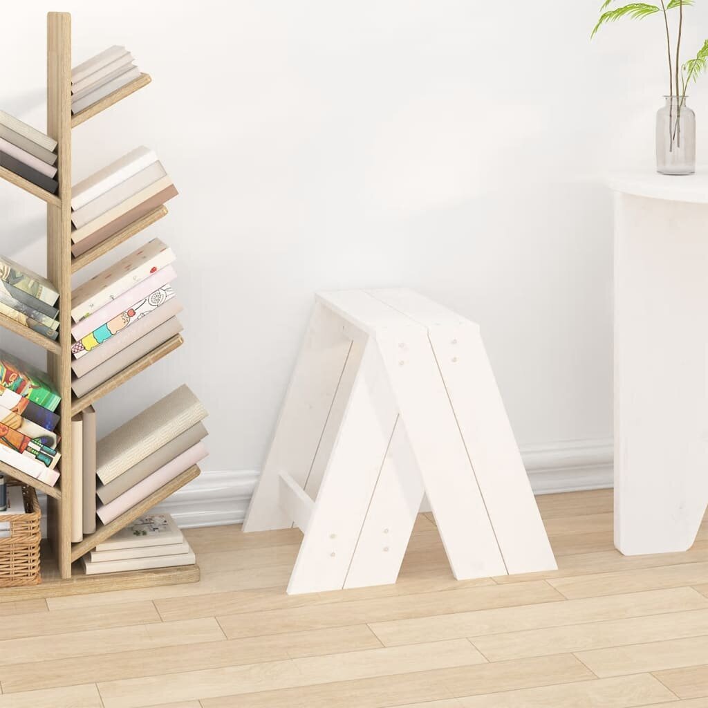 vidaXL Taburetės, 2 vnt., baltos, 40 x 40 x 45 cm, pušies medienos masyvas kaina ir informacija | Virtuvės ir valgomojo kėdės | pigu.lt
