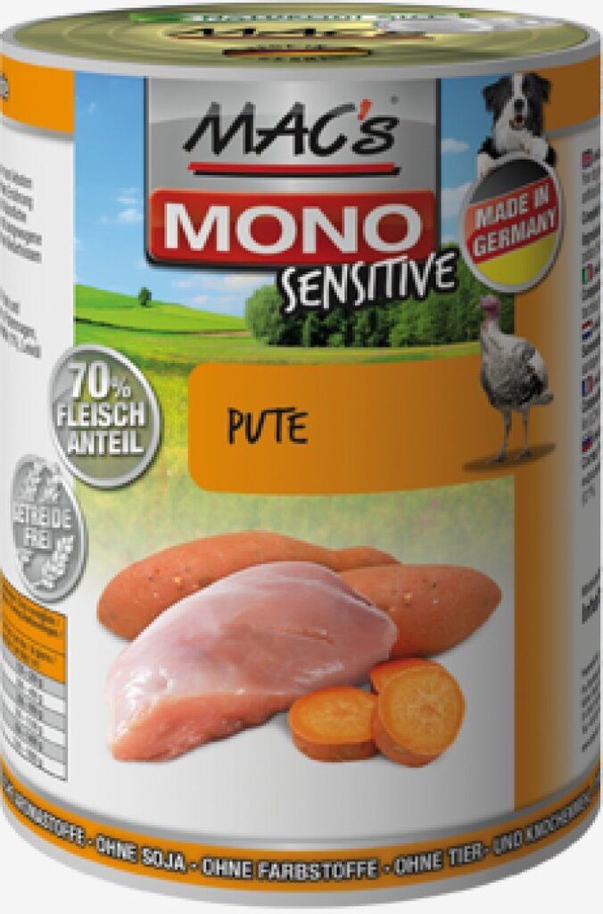 Mac's Mono Sensitive Turkey 400 g цена и информация | Konservai šunims | pigu.lt