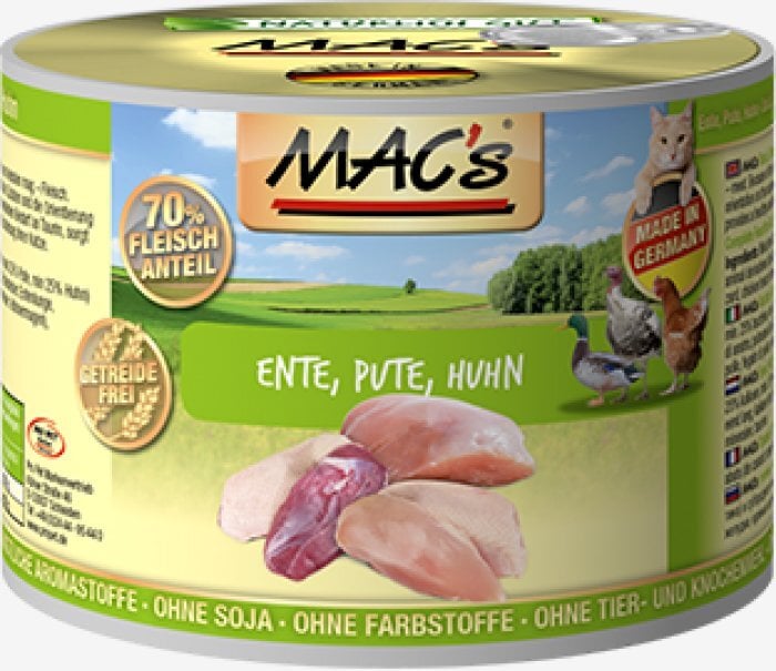 Mac's Duck, Turkey, Chicken 400 g цена и информация | Konservai katėms | pigu.lt