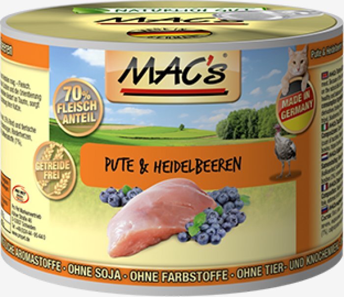 Mac's Turkey & Blueberries 800 g kaina ir informacija | Konservai katėms | pigu.lt