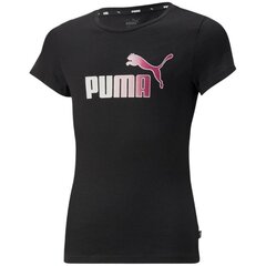 Puma marškinėliai mergaitėms ESS+ logotipas Tee G 846954 01 84695401, juodi цена и информация | Рубашки для девочек | pigu.lt