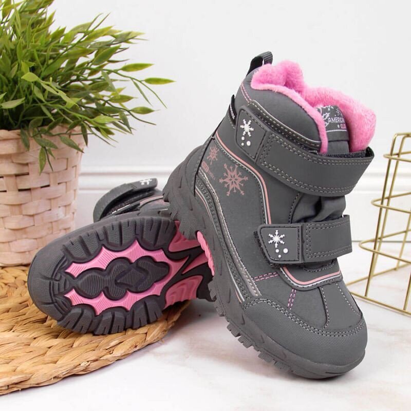 Žieminiai batai mergaitėms American Club AM852B, pilki kaina ir informacija | Žieminiai batai vaikams | pigu.lt