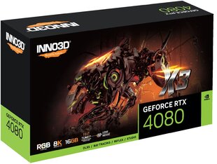 Inno3D GeForce RTX 4080 16GB X3 (N40803-166X-187049N) цена и информация | Видеокарты (GPU) | pigu.lt