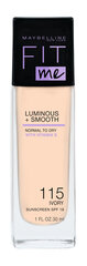 Maybelline Fit Me Luminous + Smooth SPF 18 Foundation 115 Ivory для ровного и сияющего цвета лица 30 мл цена и информация | Пудры, базы под макияж | pigu.lt