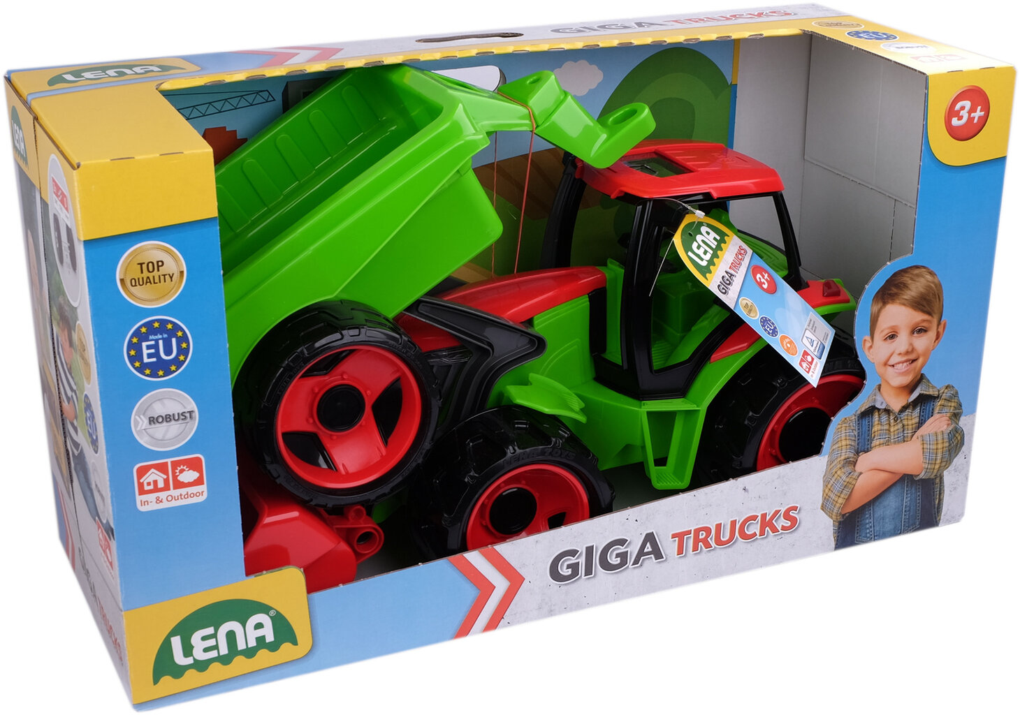 LENA® GIGA TRUCKS traktorius su priekiniu krautuvu ir priekaba 02136 kaina ir informacija | Žaislai berniukams | pigu.lt