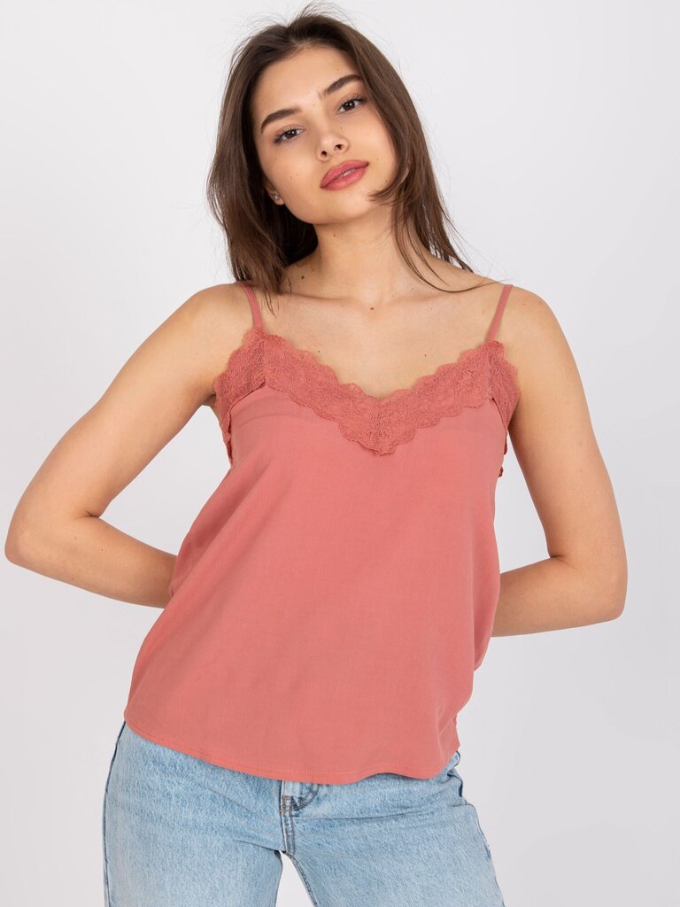 JDY lace trim cami top in pink