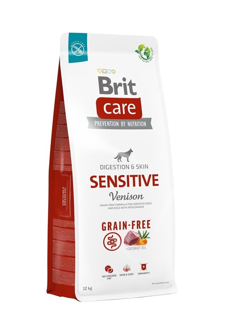 Sausas maistas šunims, turintiems maisto netoleravimo problemų, begrūdis, su elniena Brit Care Grain-Free Sensitive Venison&Potato, 12 kg (nauja pakuotė) kaina ir informacija | Sausas maistas šunims | pigu.lt