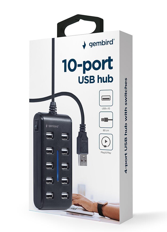 Gembird UHB-U2P10P-01, USB 2.0 kaina ir informacija | Adapteriai, USB šakotuvai | pigu.lt