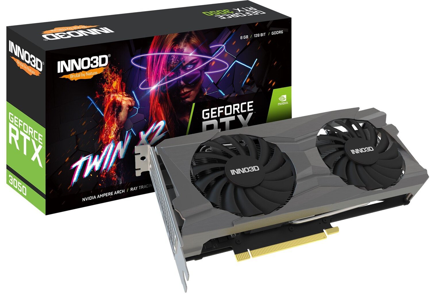 Inno3D GeForce RTX 3050 Twin X2 (N30502-08D6-1190VA42) kaina ir informacija | Vaizdo plokštės (GPU) | pigu.lt