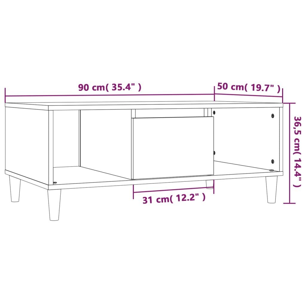 Kavos staliukas vidaXL, Apdirbta mediena, 90x50x36,5cm, sonoma ąžuolo spalva цена и информация | Kavos staliukai | pigu.lt