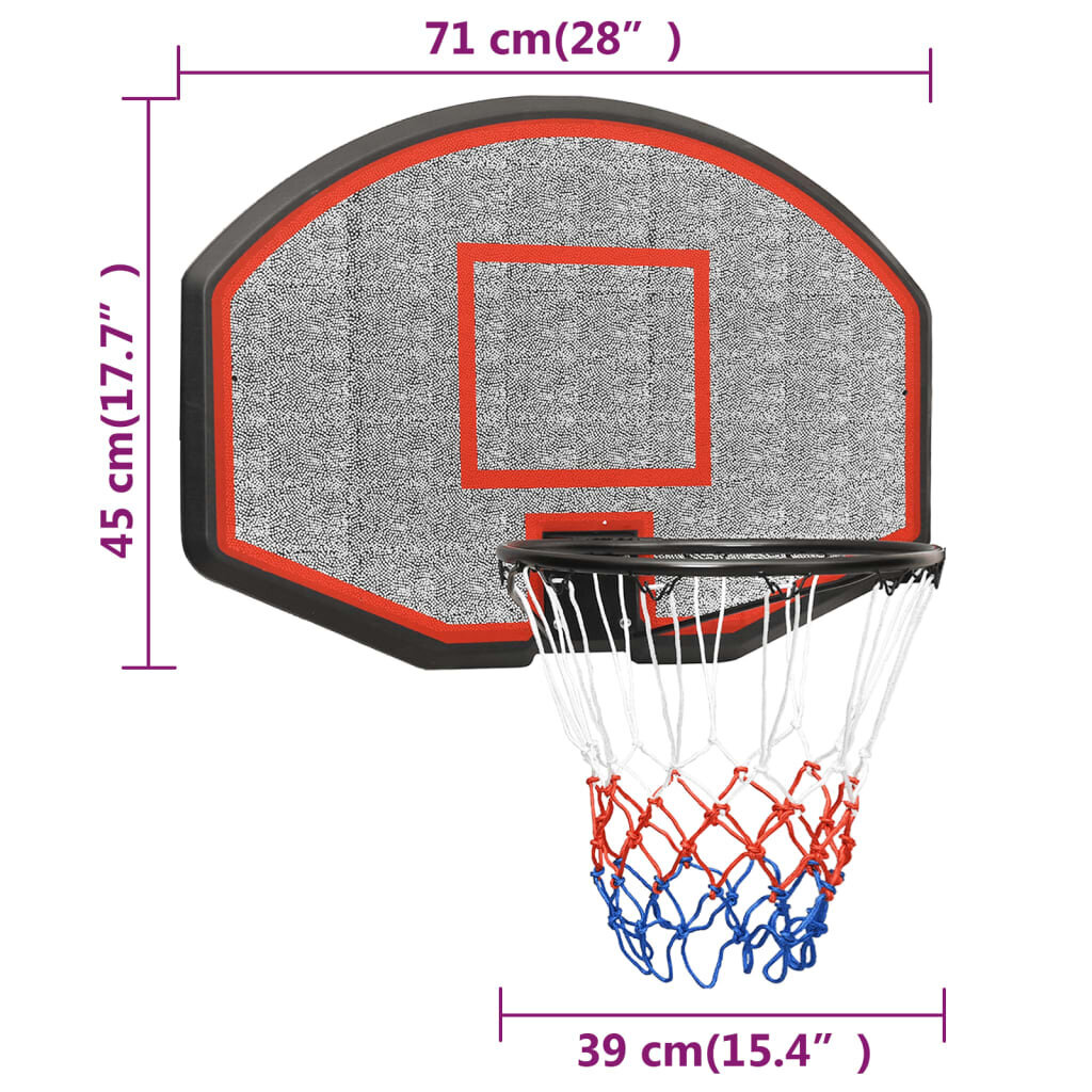 Krepšinio lenta su lanku vidaXL, juoda, 71x45x2cm kaina ir informacija | Krepšinio lentos | pigu.lt