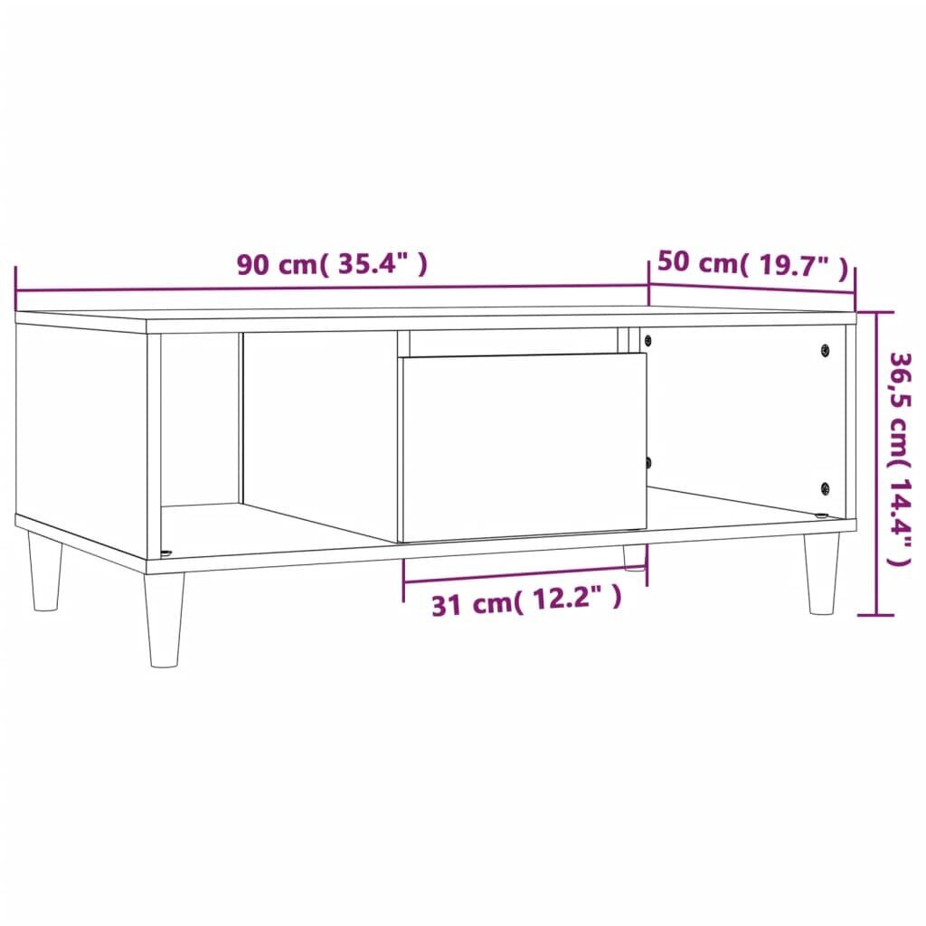 Kavos staliukas vidaXL, Apdirbta mediena, 90x50x36,5cm, balta blizgi spalva цена и информация | Kavos staliukai | pigu.lt