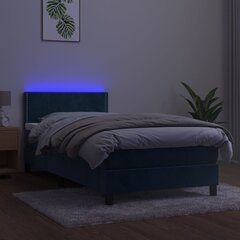 vidaXL Lova su spyruoklėmis/čiužiniu/LED, mėlyna, 90x200cm, aksomas цена и информация | Кровати | pigu.lt