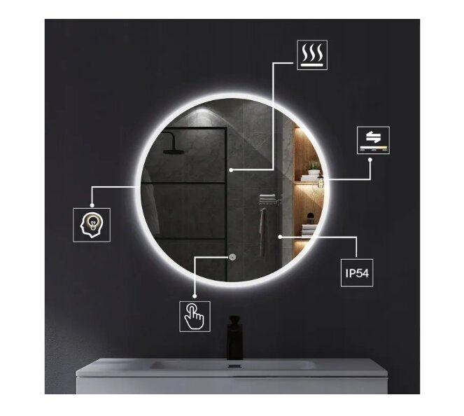 LED sieninis veidrodis 50CM HZJ050 kaina ir informacija | Vonios kambario aksesuarai | pigu.lt