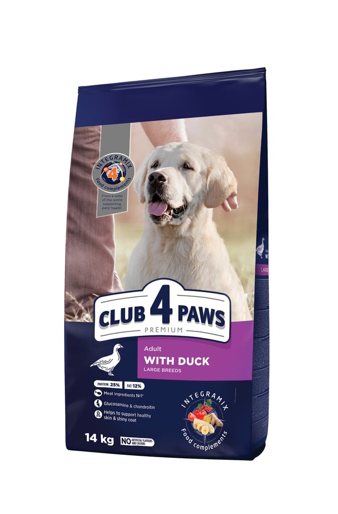 Club 4 Paws Premium visavertis sausas maistas suaugusiems didelių veislių šunims su antiena, 14 kg. kaina ir informacija | Sausas maistas šunims | pigu.lt