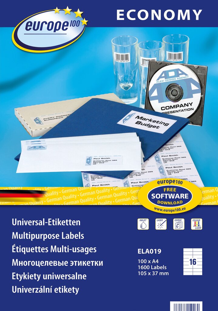 Lipnios etiketės Avery Europe A4, 105x37 mm. kaina ir informacija | Kanceliarinės prekės | pigu.lt