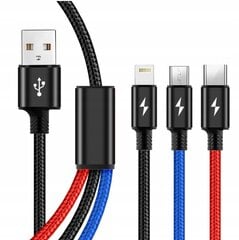 USB laidas - USB tipas C / microUSB / Lightning Pixel 1,1 m kaina ir informacija | Laidai telefonams | pigu.lt