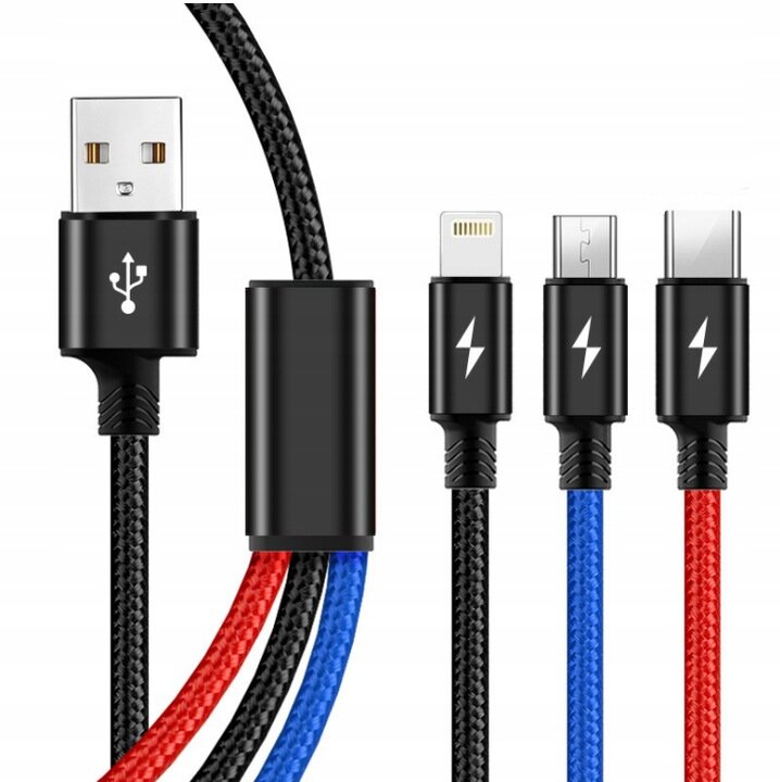 USB laidas - USB tipas C / microUSB / Lightning Pixel 1,1 m цена и информация | Laidai telefonams | pigu.lt