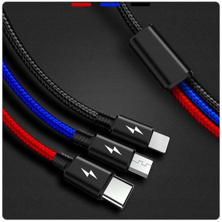 USB laidas - USB tipas C / microUSB / Lightning Pixel 1,1 m цена и информация | Laidai telefonams | pigu.lt