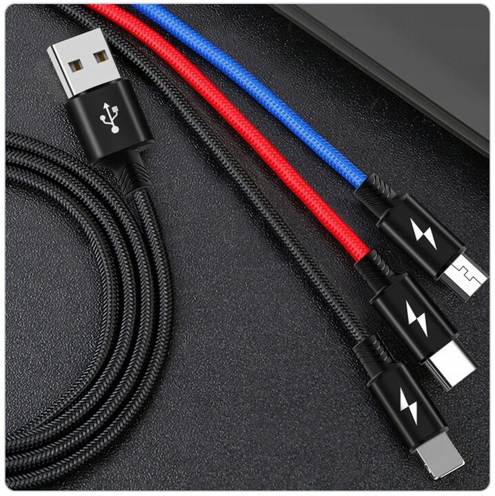 USB laidas - USB tipas C / microUSB / Lightning Pixel 1,1 m цена и информация | Laidai telefonams | pigu.lt